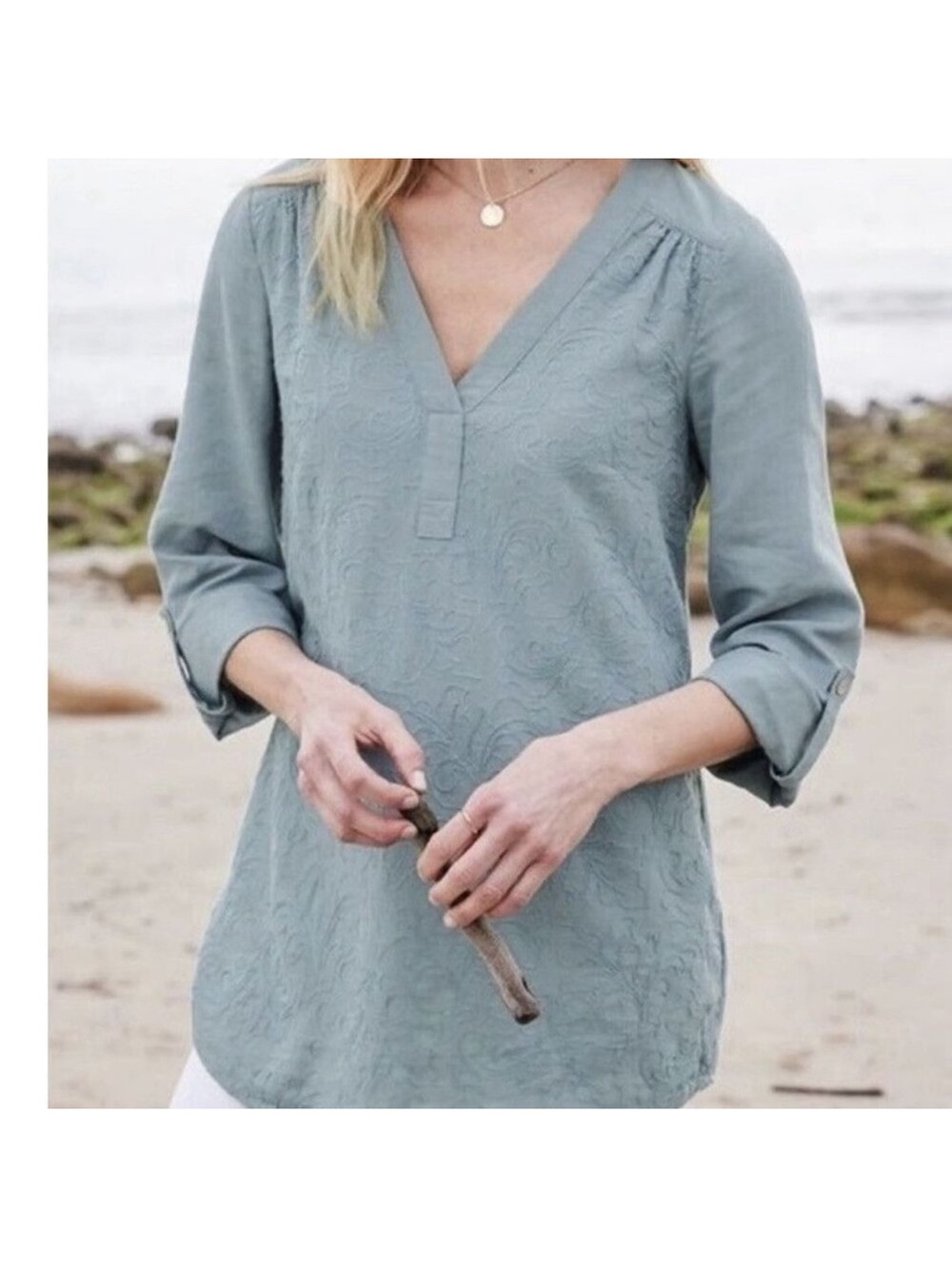 NWT Soft Surroundings Arona Blue Lillith Tunic Top Size Large - Picture 8 of 8